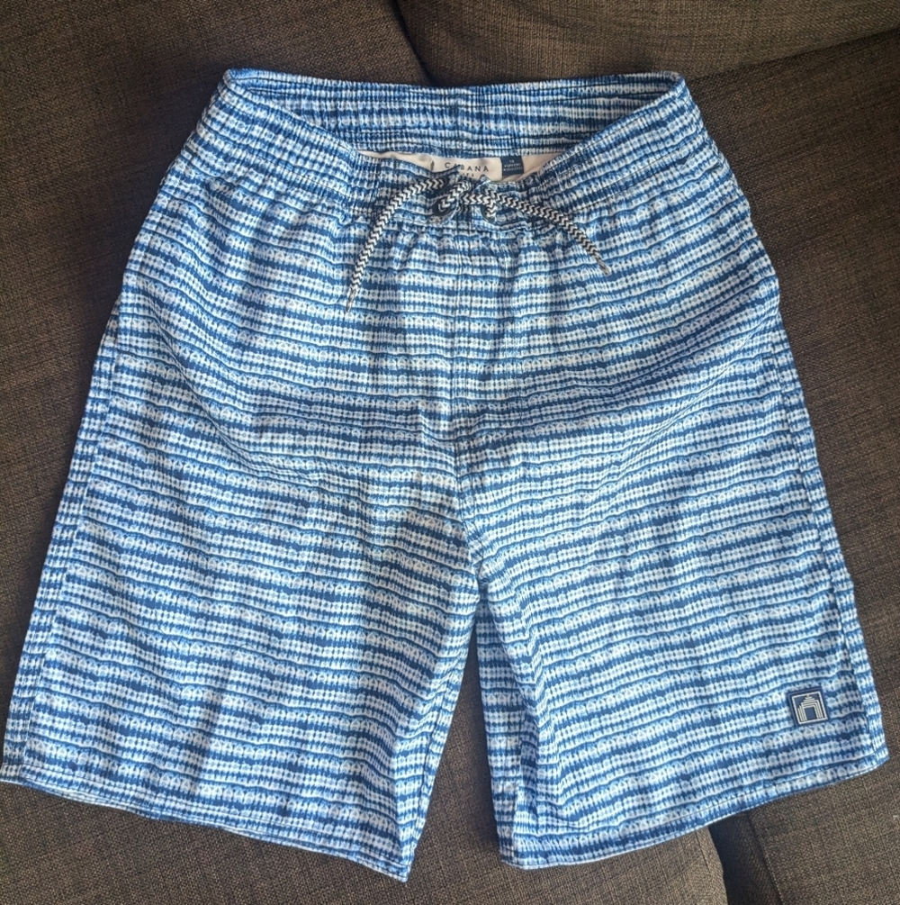 Cabana Life Swim Trunk Blue/White- Pockets- Interior Shorts Size 12 Boys